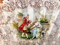 Tempera painting on cardboard depicting a fan with gallant scenes