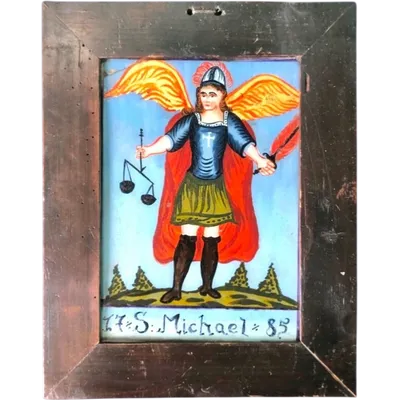 Framed painting on glass depicting St. Michael.Dated 1785.France,