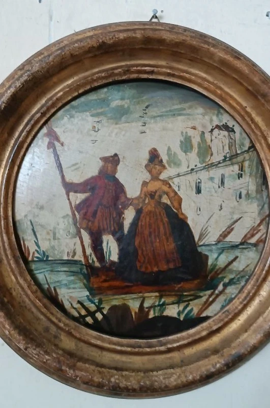 Paire de tableaux anciens technique ( arte povera ) venise 18eme siecle