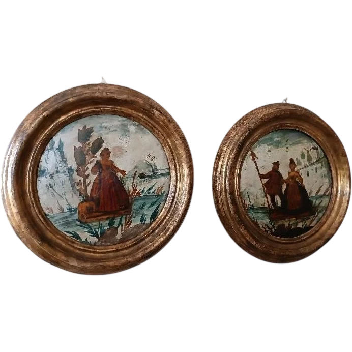 Paire de tableaux anciens technique ( arte povera ) venise 18eme siecle