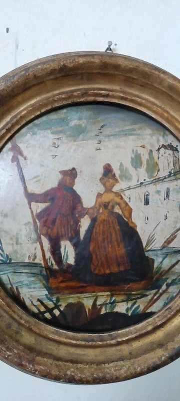 Paire de tableaux anciens technique ( arte povera ) venise 18eme siecle