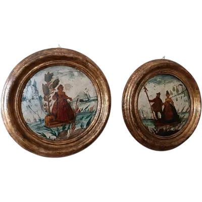 Antique couple paintings technique ( arte povera ) venice 18th century