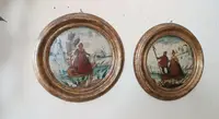 Paire de tableaux anciens technique ( arte povera ) venise 18eme siecle