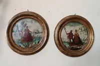 Paire de tableaux anciens technique ( arte povera ) venise 18eme siecle