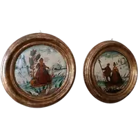 Paire de tableaux anciens technique ( arte povera ) venise 18eme siecle