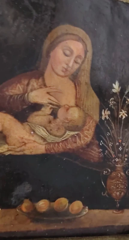 Madonna of milk painting on copper from the 18th century (Italy)