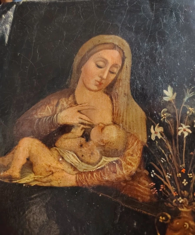 Madonna of milk painting on copper from the 18th century (Italy)