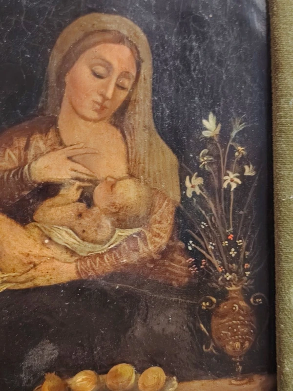 Madonna of milk painting on copper from the 18th century (Italy)