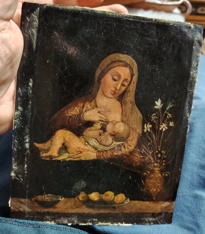 Madonna of milk painting on copper from the 18th century (Italy)