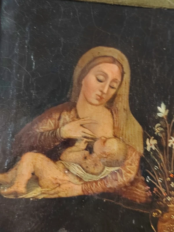 Madonna of milk painting on copper from the 18th century (Italy)