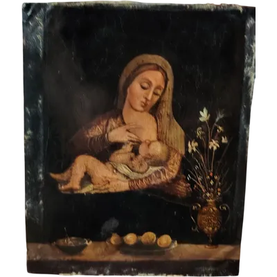 Madone du lait Peinture sur cuivre du XVIIIe siècle (Italie)