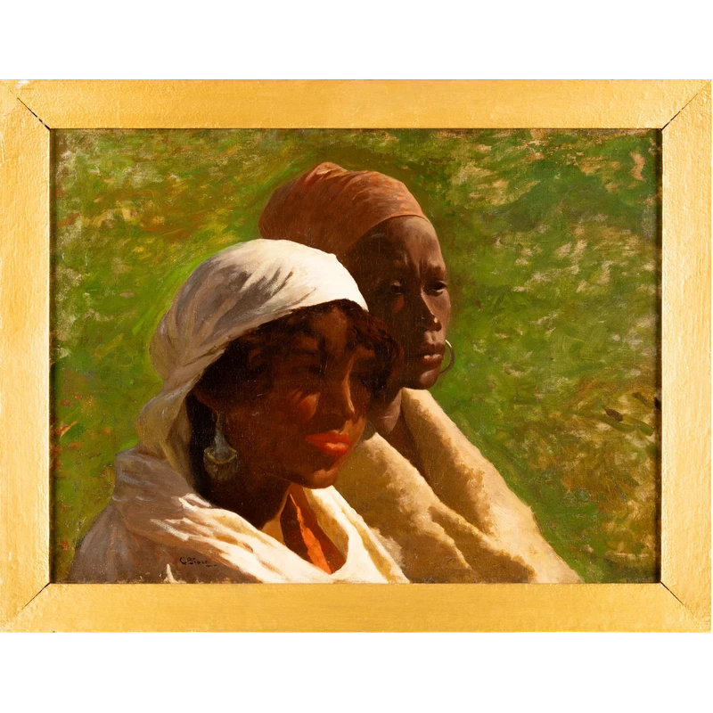 Ritratto orientalista di due figure femminili africane, Cesare Biseo (Roma 1843 - 1909)