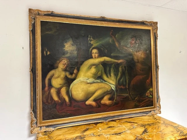 Olio su tela . L’infanzia di Zeus o di Giove . Primi 800