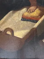 Olio su tavola. Sacra famiglia con Sant’Anna e San Giovannino . XVI secolo. 76 x 63