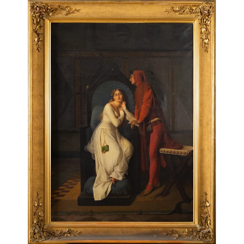 F. Valaperta, Ghismunda e Guiscardo, scena dal Decamerone (Boccaccio), Olio su tela siglato F.V