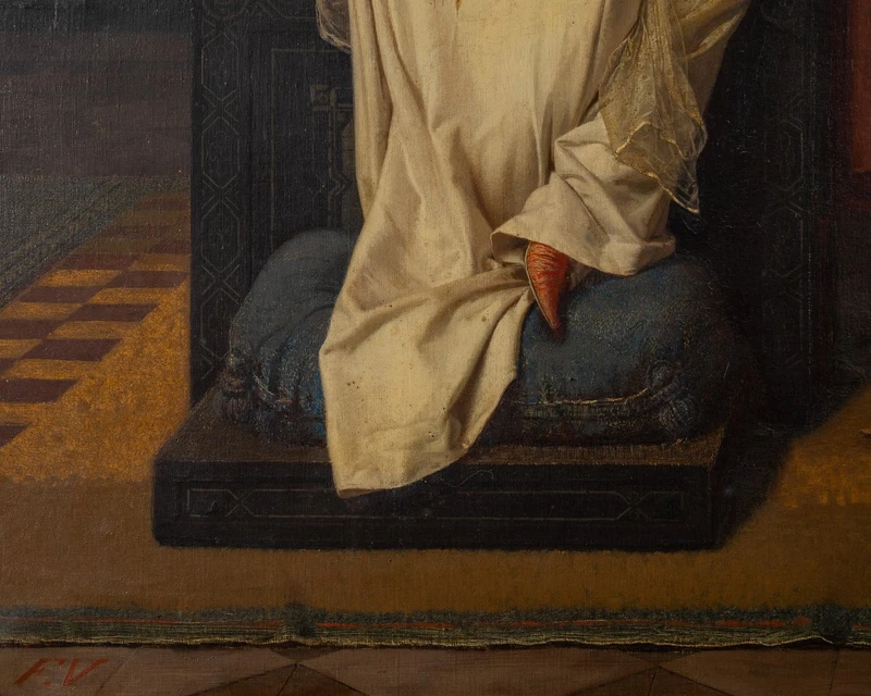 F. Valaperta, Ghismunda e Guiscardo, scena dal Decamerone (Boccaccio), Olio su tela siglato F.V