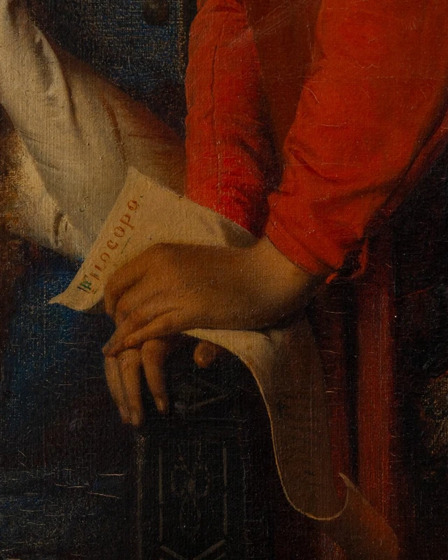 F. Valaperta, Ghismunda e Guiscardo, scena dal Decamerone (Boccaccio), Olio su tela siglato F.V
