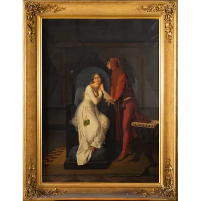 F. Valaperta, Ghismunda e Guiscardo, scena dal Decamerone (Boccaccio), Olio su tela siglato F.V