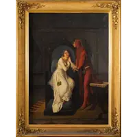 F. Valaperta, Ghismunda e Guiscardo, scena dal Decamerone (Boccaccio), Olio su tela siglato F.V