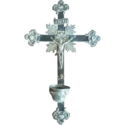 Crucifix ancien, bénitier en argent 19e siècle Naples