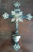 Crucifix ancien, bénitier en argent 19e siècle Naples