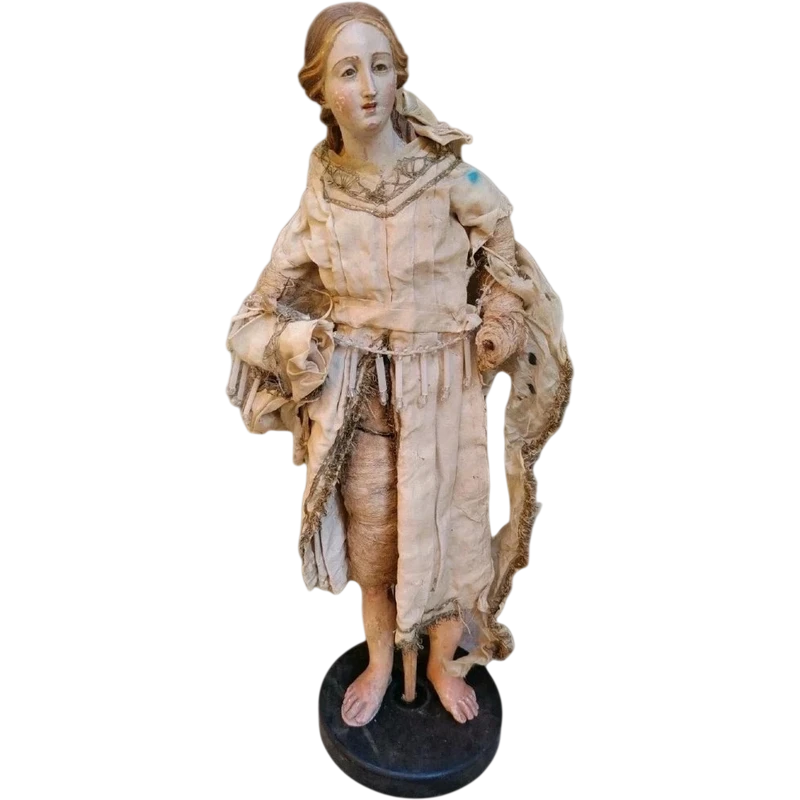 STATUE ANTIQUE DE LA SAINTE TÊTE EN TERRE CUITE ET YEUX DE VERRE - NAPLES 18E SIÈCLE