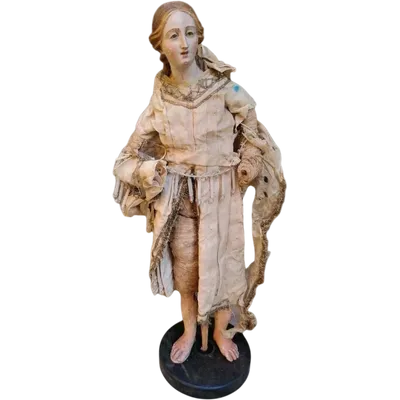 ANTIQUE HOLY HEAD STATUE IN TERRACOTTA AND GLASS EYES - NAPLES XVIII CENTURY