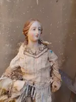 STATUE ANTIQUE DE LA SAINTE TÊTE EN TERRE CUITE ET YEUX DE VERRE - NAPLES 18E SIÈCLE