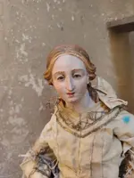 STATUE ANTIQUE DE LA SAINTE TÊTE EN TERRE CUITE ET YEUX DE VERRE - NAPLES 18E SIÈCLE