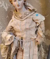 STATUE ANTIQUE DE LA SAINTE TÊTE EN TERRE CUITE ET YEUX DE VERRE - NAPLES 18E SIÈCLE