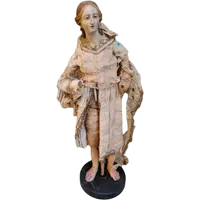 STATUE ANTIQUE DE LA SAINTE TÊTE EN TERRE CUITE ET YEUX DE VERRE - NAPLES 18E SIÈCLE