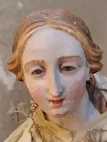 STATUE ANTIQUE DE LA SAINTE TÊTE EN TERRE CUITE ET YEUX DE VERRE - NAPLES 18E SIÈCLE