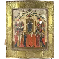 Apparition of the Mother of God of Pokrov - Russian Icon of the 19th Century