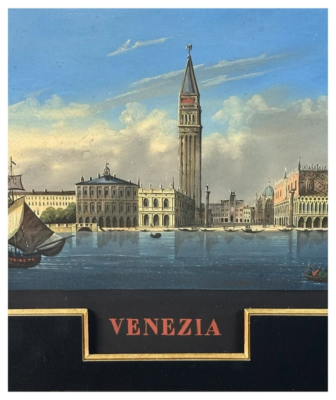 Giovanni Biasin, View of St. Mark's Basin with gondolas and sailboats, Guache