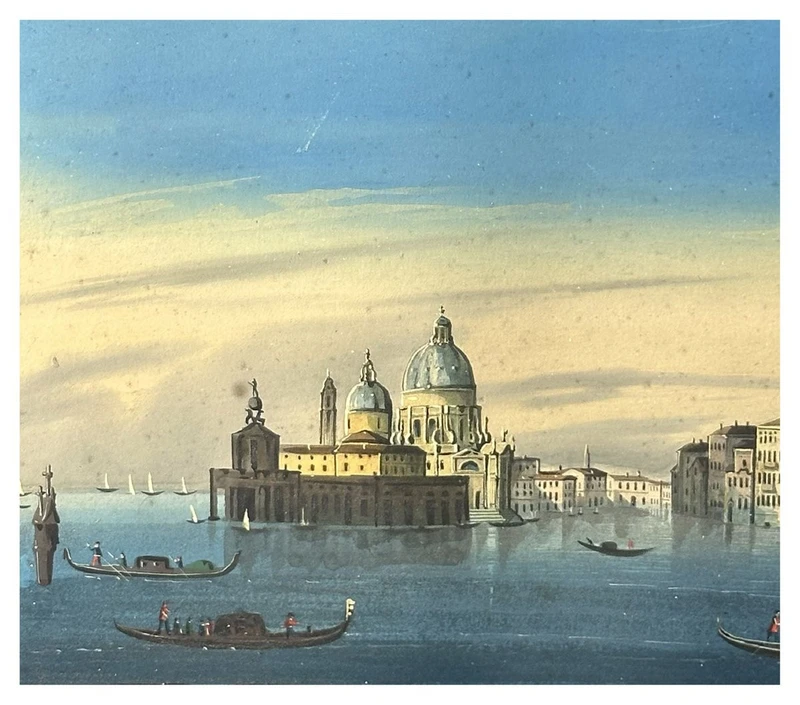 Giovanni Biasin, View of St. Mark's Basin with gondolas and sailboats, Guache