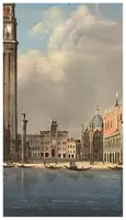 Giovanni Biasin, View of St. Mark's Basin with gondolas and sailboats, Guache