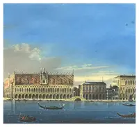 Giovanni Biasin, View of St. Mark's Basin with gondolas and sailboats, Guache