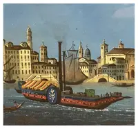 Giovanni Biasin, View of St. Mark's Basin with gondolas and sailboats, Guache