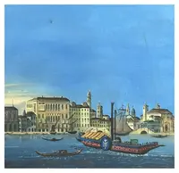 Giovanni Biasin, View of St. Mark's Basin with gondolas and sailboats, Guache