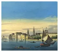 Giovanni Biasin, View of St. Mark's Basin with gondolas and sailboats, Guache