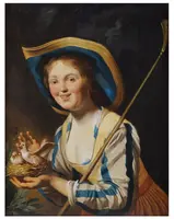Gerrit Van Honthorst (follower of), Shepherdess with bird's nest, Oil on canvas