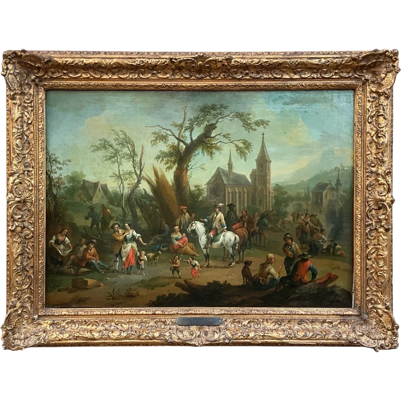 Frans de Paula Ferg, Village Scene, oil on canvas