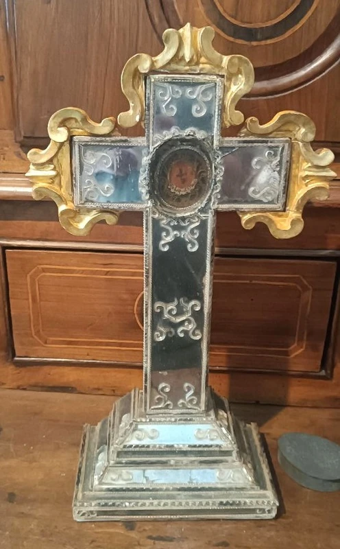 Ancienne stauroteca , croix reliquaire , relique de la sainte croix -venise 18ème siècle -h.40 c
