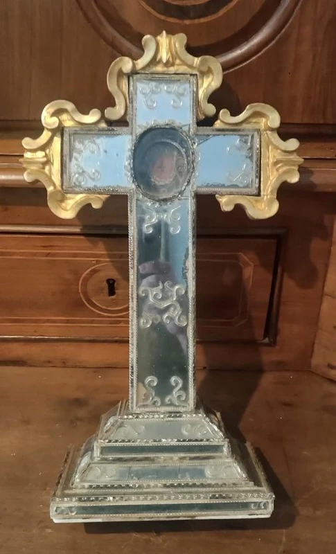 Ancienne stauroteca , croix reliquaire , relique de la sainte croix -venise 18ème siècle -h.40 c