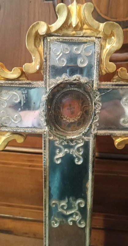 Ancienne stauroteca , croix reliquaire , relique de la sainte croix -venise 18ème siècle -h.40 c
