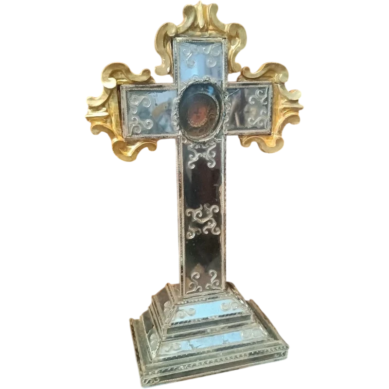 Ancienne stauroteca , croix reliquaire , relique de la sainte croix -venise 18ème siècle -h.40 c