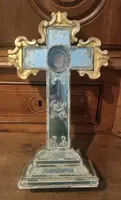 Ancienne stauroteca , croix reliquaire , relique de la sainte croix -venise 18ème siècle -h.40 c