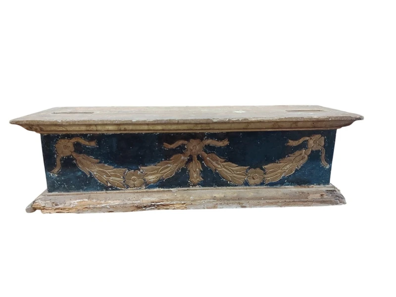 Antica baselegno intagliato e dorato  lacca blù XVIII secolo
