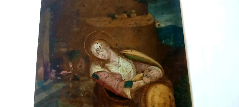 Antique painting on copper ,Flemish school 17th century ,depicting saint