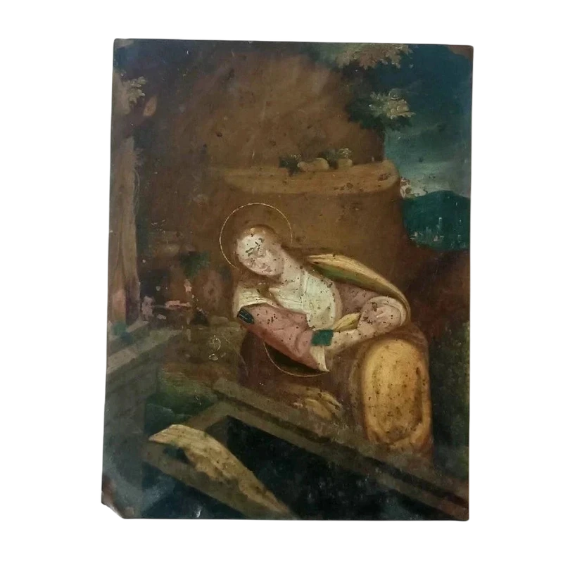 Antique painting on copper ,Flemish school 17th century ,depicting saint